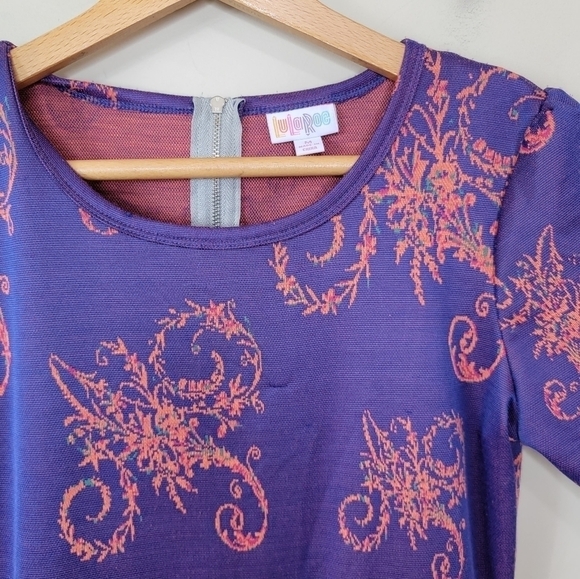 LuLaRoe | Amelia Purple & Orange Floral Scroll Dress Size Medium - Picture 2 of 6